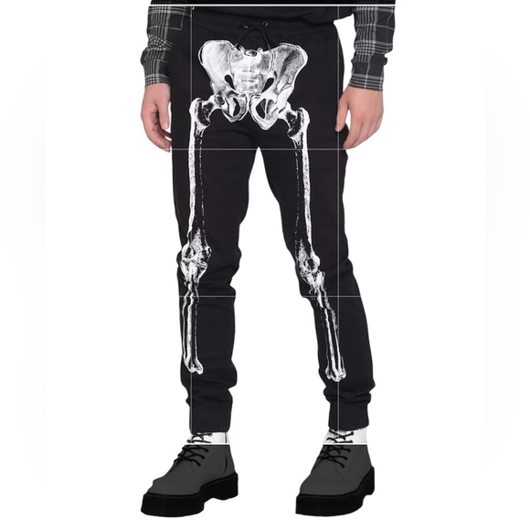 Hot Topic Large Black Twill Skeleton Jogger Pants - Picture 1 of 4